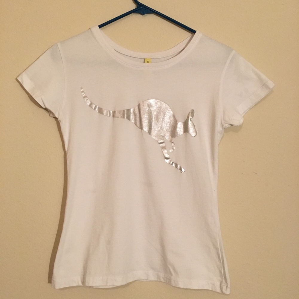 White T-Shirt with Silver Kangaroo design Size S